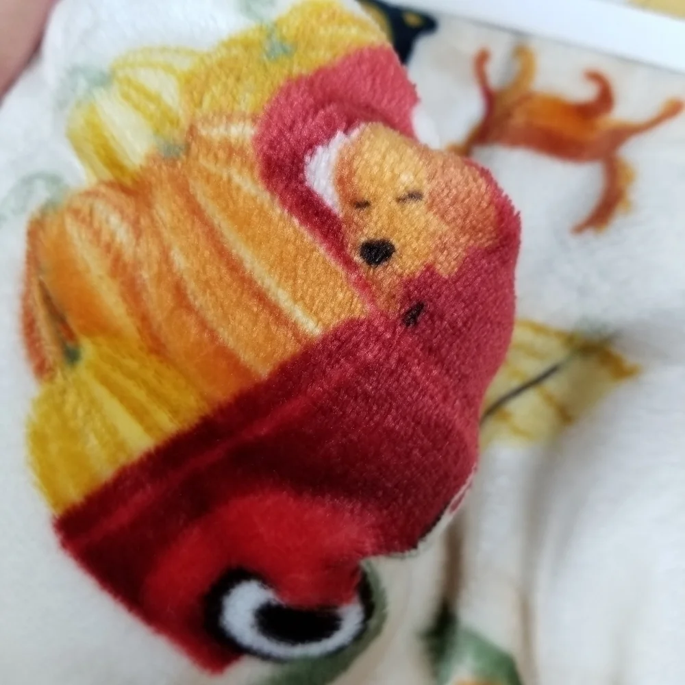 Fleece Throw Blanket NWT Plush Dogs Puppies Fall Pumpkin Patch Truck Sunflower